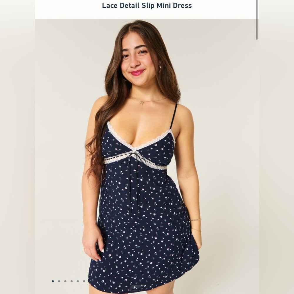 Lace Detail Slip Mini Dress - Navy